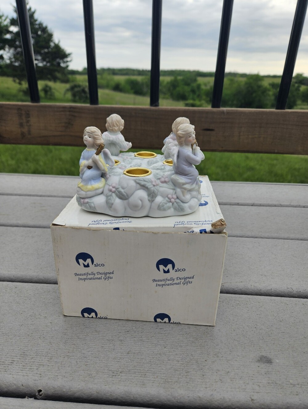 Ceramic Porcelain Cherub Angel Taper Candle Holder Floral Centerpiece Malco